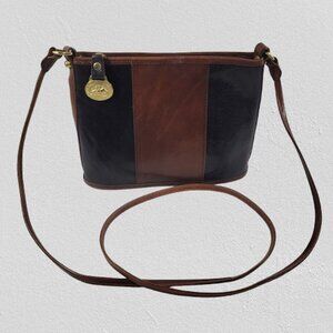 Vintage Brahmin Crossbody Two Tone Leather Black Brown Purse with Logo Medallion